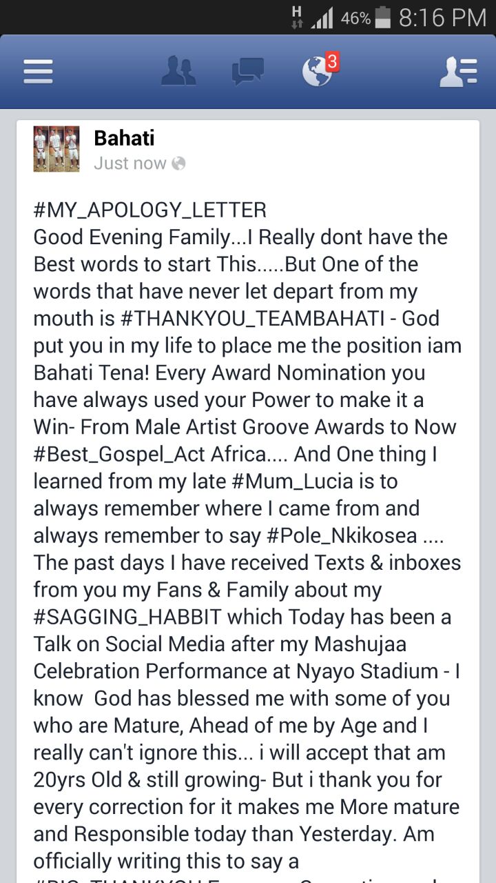 bahati apologizes