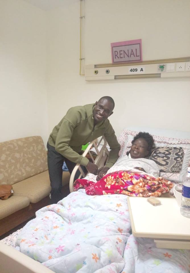 David Rudisha visits Anna Kamene Kiilu at Coptic hospital in Nairobi before she traveled to India for specialized treatment