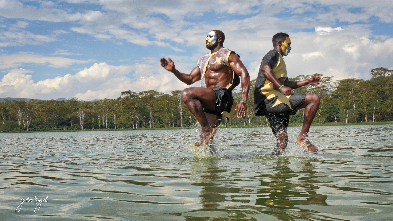 The two bodybuilders during the photoshoot at Lake Nakuru. Photo/George Owour and Collo Sanchez