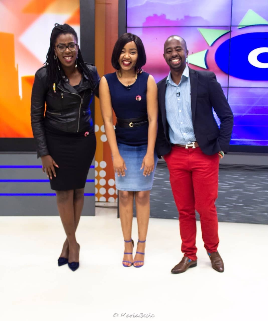 Ciru Muriuki with former co-hosts Jeff Mote and Serah Teshna.