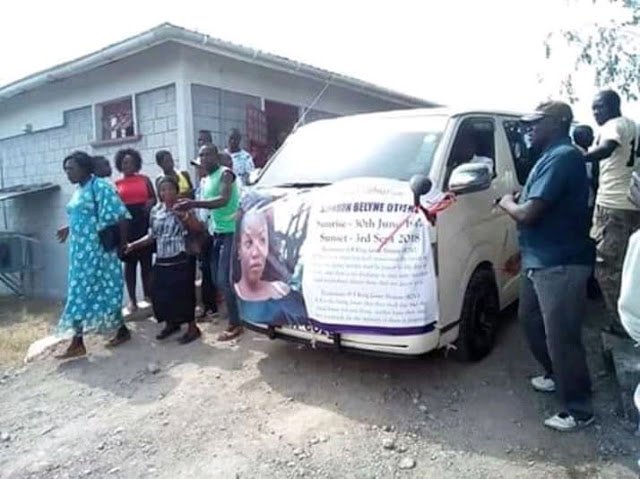 The hearse carrying Sharon Otieno's body leaves the mortuary for her grandfather's home