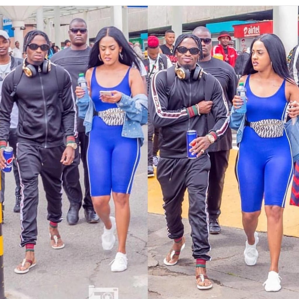 Diamond and his Kenyan girlfriend Tanasha Donna Oketch at JKIA
