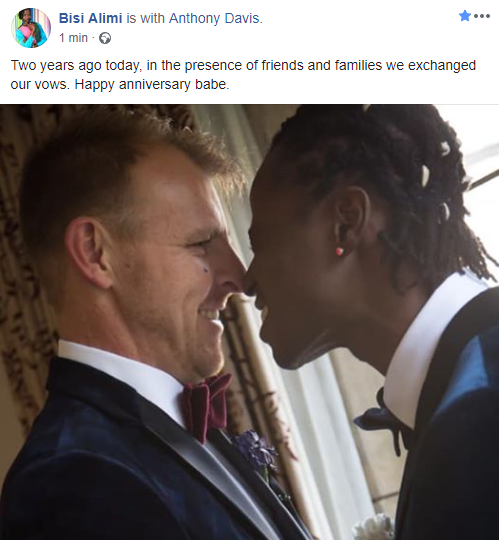 Gay rights activist, Bisi Alimi celebrates 2nd year anniversary with husband, Anthony Davis