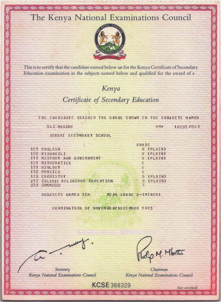 Hassan Joho KCPE certificate