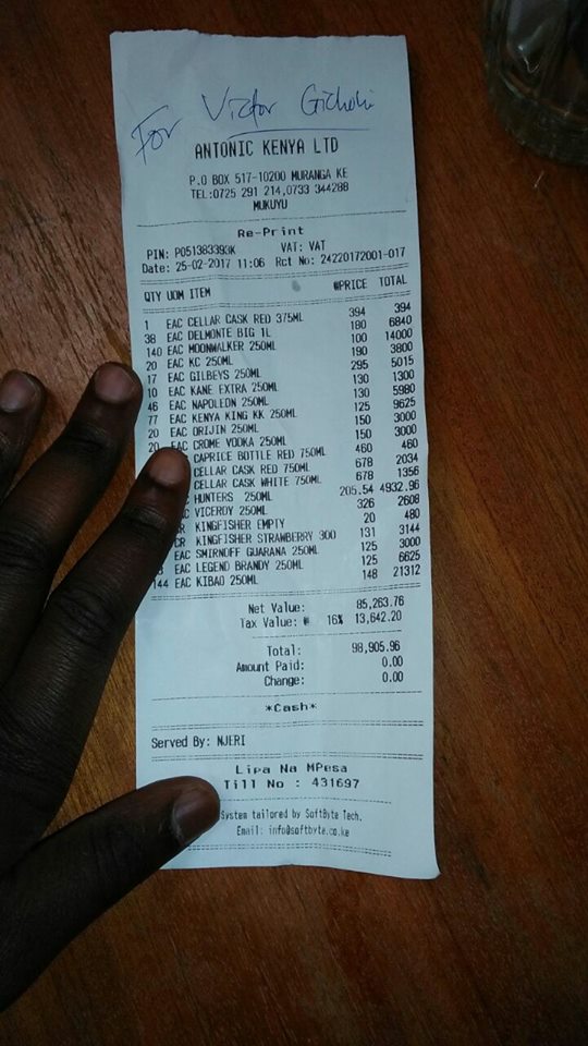 Twitter Bigwig and Political Millionaires Buy Liquor Worth Ksh 100,000 For An Entire Club In Murang’a. (PHOTOS)