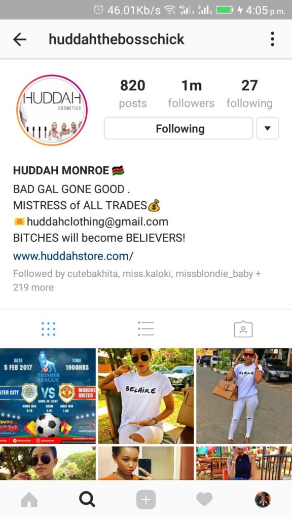 Huddah manages 1 million followers on Instagram
