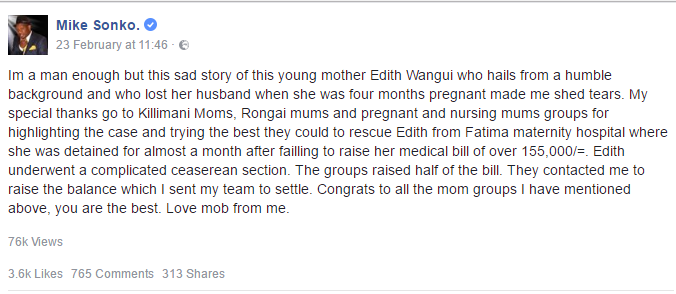 Mike sonko post