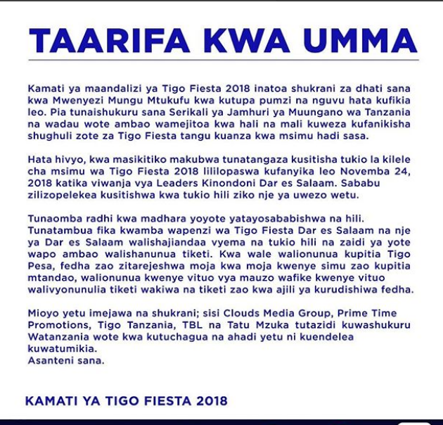 Fiesta Dar Kuhairishwa Masaa Machache Kabla ya Tamasha.