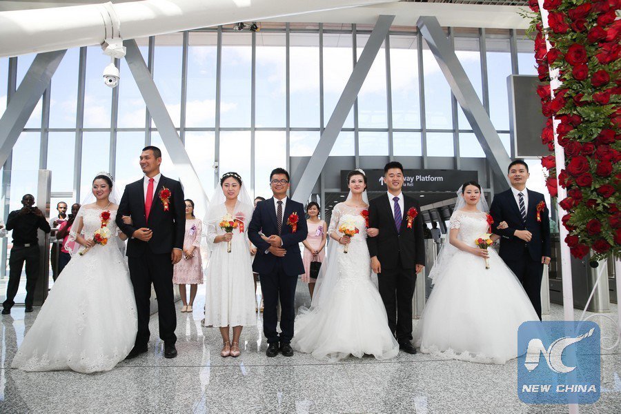 Chinese lovers celebrate completion of Standard Gauge Railway with mass wedding at Nairobi terminus (Photos)