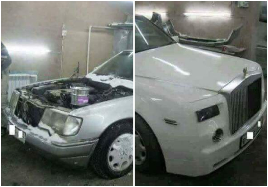 Rolls Royce will surely sue them! Mechanics convert old Mercedes Benz W124 to a Rolls Royce (Photos)