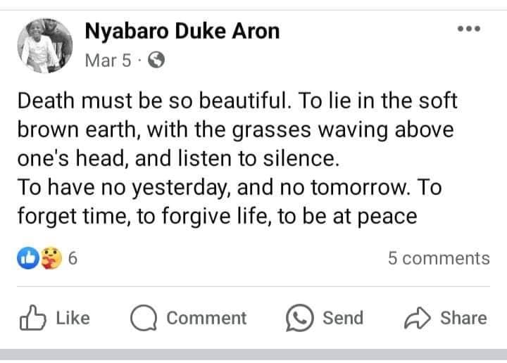 Killed Kisii blogger revealed his impending death in a Facebook post