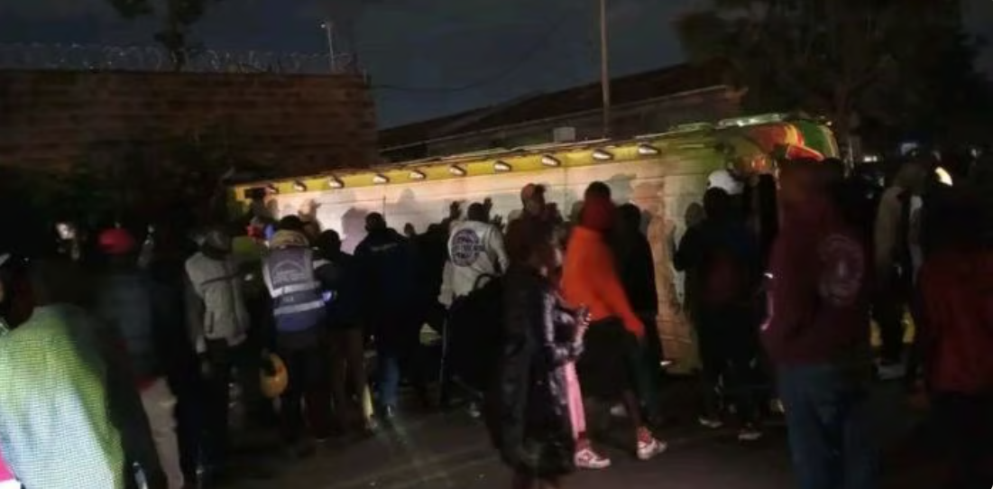 Matatu overturns along Enterprise Road
