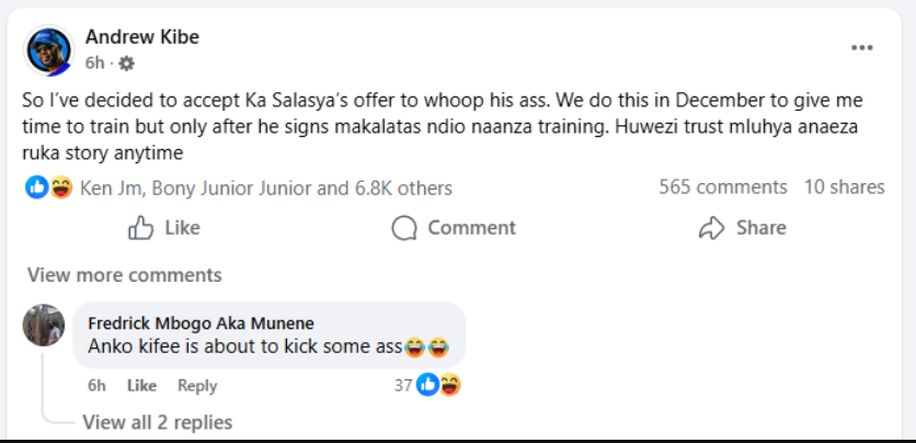 Andrew Kibe Accepts Peter Salasya’s Boxing Challenge Ahead of Vurugu 3