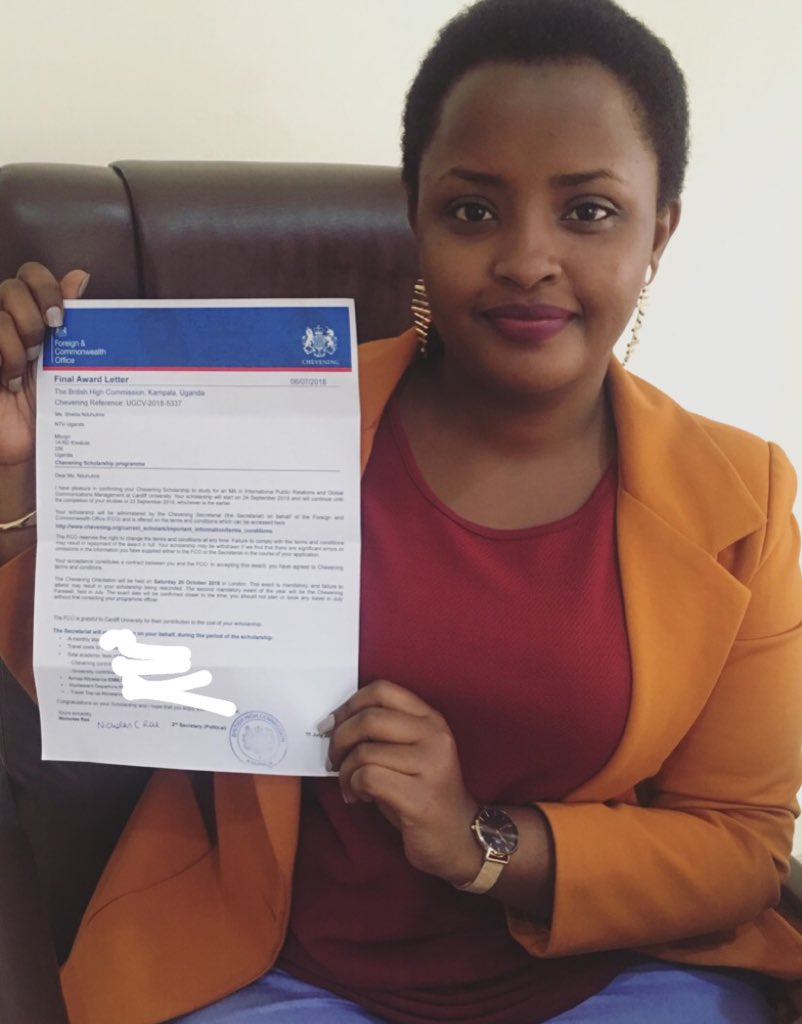 NTV’s Sheila Nduhukire Receives Chevening Scholarship To Cardiff University, UK