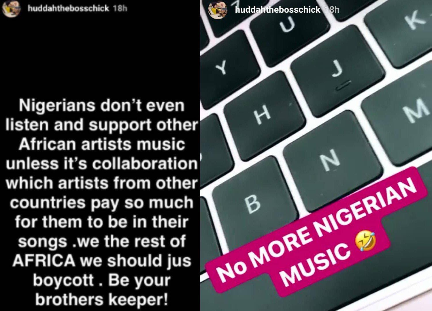 Former BBA star Huddah Monroe says other African countries should boycott Nigerian music
