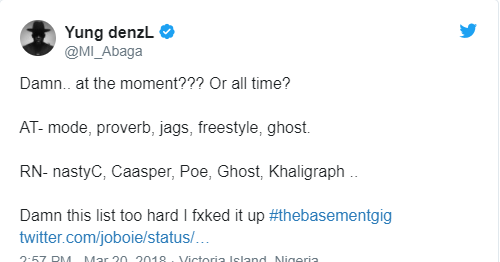 MI Abaga mentions his top 5 African rappers