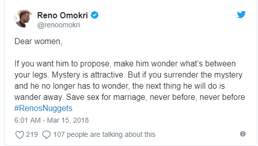 Reno Omokri advises women on marriage and sex