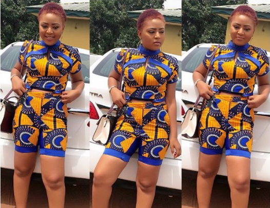 Actress Regina Daniels rocking an Ankara outfit