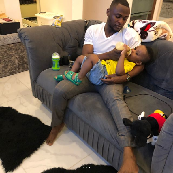 Photos of Ubi Franklin feeding his son, Jayden
