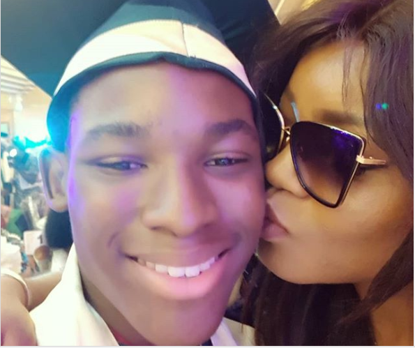 Omotola Jalade-Ekeinde and husband at the graduation of their last born child