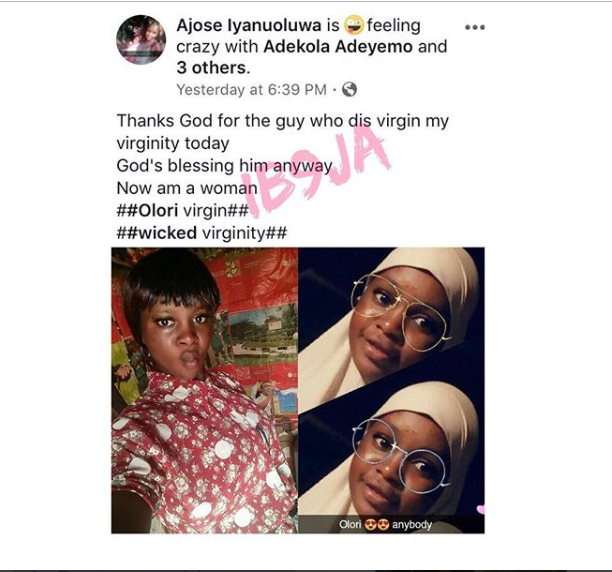 Nigerian Girl Takes to Facebook to Celebrate the Loss of her Virginity