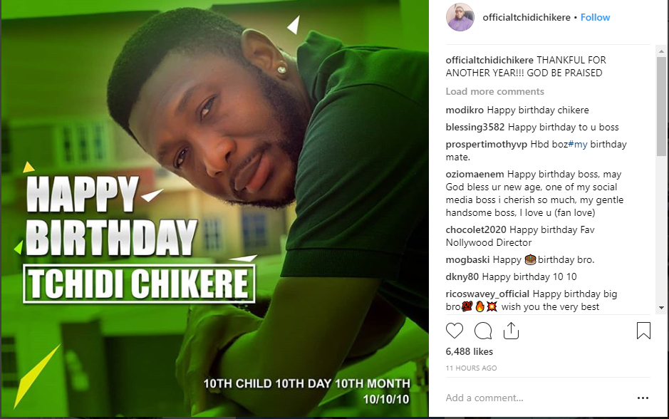 Actor Tchidi Chikere celebrates his birthday today