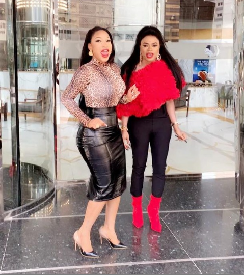 Photos of Tonto Dikeh, a mystery man and her bestie Bobrisky enjoying their vacation in Dubai