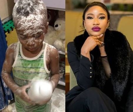 Tonto Dikeh Shares Photo of her Son Smearing Powder Across her House